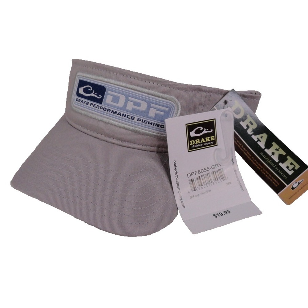 Drake DPF Logo Visor Gray Cotton Twill Hat‎ Cap Fishing Waterfowl Outdoors NWT